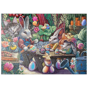 Darstellung des Puzzle-Motivs Easter Egg Painting w/ Bunnies kitten ducks - Dakota Daetwiler – Puzzleteile: 500