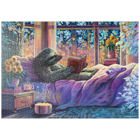Darstellung des Puzzle-Motivs Relaxing Sloth Reading - Dakota Daetwiler – Puzzleteile: 1000