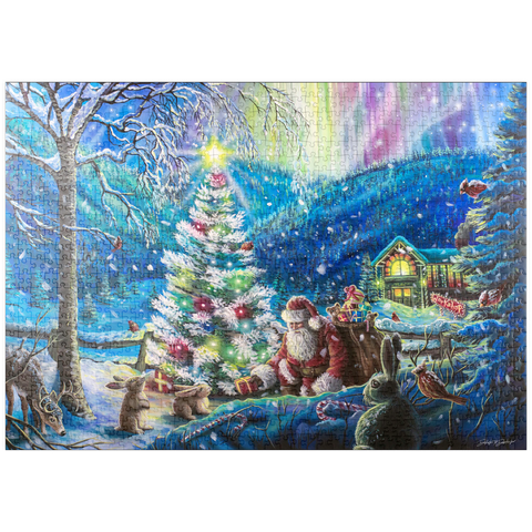 Darstellung des Puzzle Motivs Christmas Tree  with Santa & northern lights - Dakota Daetwiler puzzleplate Christmas Tree  with Santa & northern lights - Dakota Daetwiler 1000 Puzzle