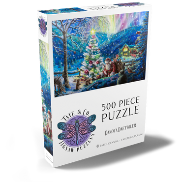 Darstellung des Puzzle Motivs Christmas Tree  with Santa & northern lights - Dakota Daetwiler 500 Puzzle Schachtel Ansicht2