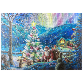 Darstellung des Puzzle-Motivs Christmas Tree  with Santa & northern lights - Dakota Daetwiler – Puzzleteile: 500