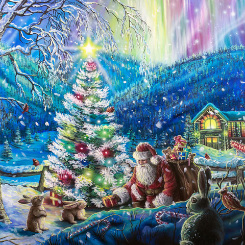 Darstellung des Puzzle Motivs Christmas Tree  with Santa & northern lights - Dakota Daetwiler Christmas Tree  with Santa & northern lights - Dakota Daetwiler 500 Puzzle 3D Modell