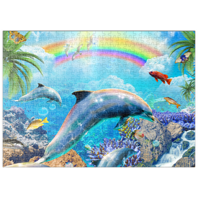 Darstellung des Puzzle Motivs Rainbow Dolphin Exploring the Ocean Skies - Random Galaxy - Puzzleteile: 500