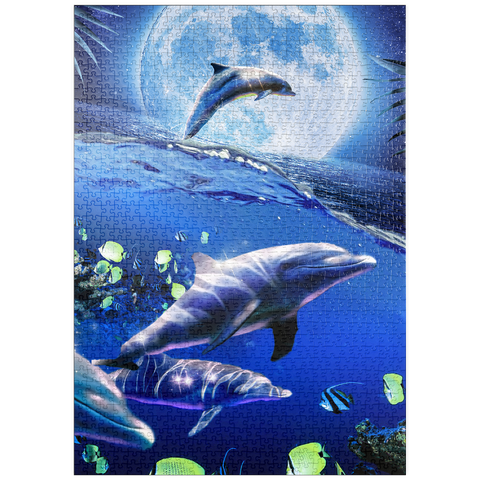 Darstellung des Puzzle Motivs Moonlight Dolphin Gliding Through the Night Ocean - Random Galaxy puzzleplate Moonlight Dolphin Gliding Through the Night Ocean - Random Galaxy 1000 Puzzle
