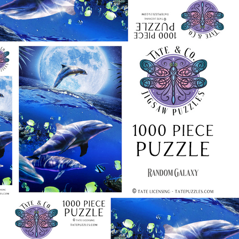 Darstellung des Puzzle Motivs Moonlight Dolphin Gliding Through the Night Ocean - Random Galaxy Moonlight Dolphin Gliding Through the Night Ocean - Random Galaxy 1000 Puzzle Schachtel 3D Modell