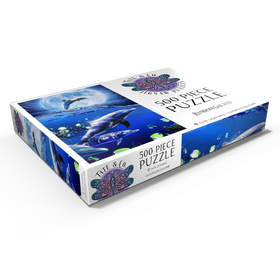 Darstellung des Puzzle Motivs Moonlight Dolphin Gliding Through the Night Ocean - Random Galaxy - Puzzleteile: 500