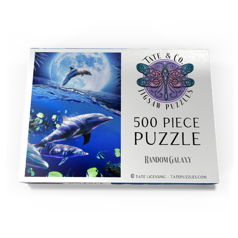 Darstellung des Puzzle Motivs Moonlight Dolphin Gliding Through the Night Ocean - Random Galaxy Moonlight Dolphin Gliding Through the Night Ocean - Random Galaxy 500 Puzzle Schachtel Ansicht3
