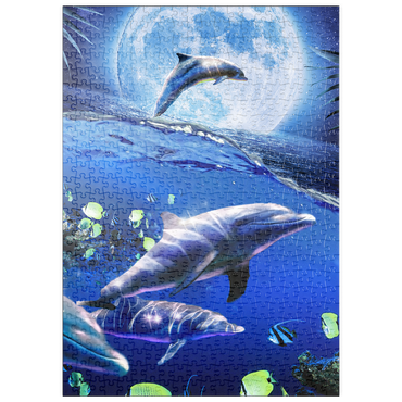 Darstellung des Puzzle Motivs puzzleplate Moonlight Dolphin Gliding Through the Night Ocean - Random Galaxy 500 Puzzle