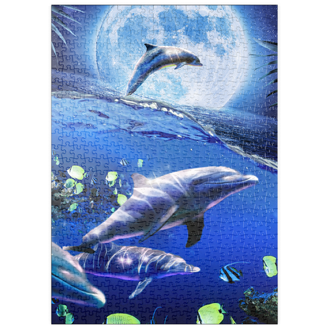 Darstellung des Puzzle Motivs Moonlight Dolphin Gliding Through the Night Ocean - Random Galaxy puzzleplate Moonlight Dolphin Gliding Through the Night Ocean - Random Galaxy 500 Puzzle