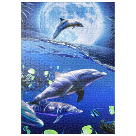 Darstellung des Puzzle Motivs Moonlight Dolphin Gliding Through the Night Ocean - Random Galaxy - Puzzleteile: 500