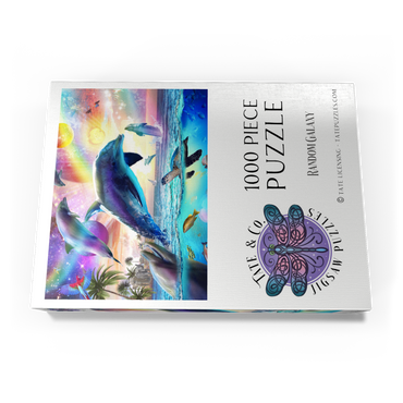 Darstellung des Puzzle Motivs Cosmic Rainbow Dolphin of the Outer Seas - Random Galaxy 1000 Puzzle Schachtel Ansicht3