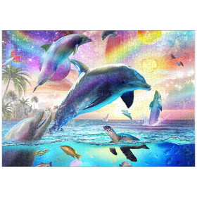 Darstellung des Puzzle-Motivs Cosmic Rainbow Dolphin of the Outer Seas - Random Galaxy – Puzzleteile: 1000