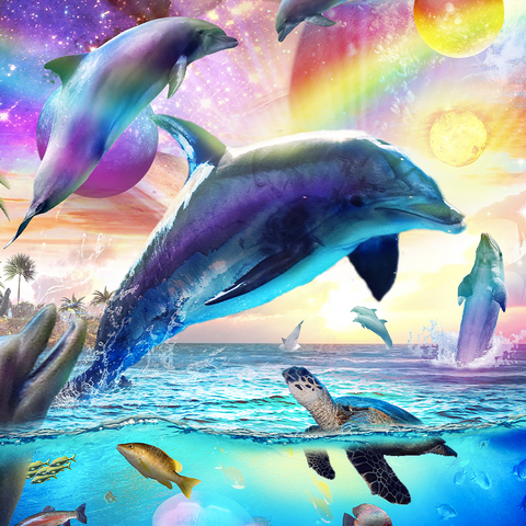 Darstellung des Puzzle Motivs Cosmic Rainbow Dolphin of the Outer Seas - Random Galaxy Cosmic Rainbow Dolphin of the Outer Seas - Random Galaxy 1000 Puzzle 3D Modell