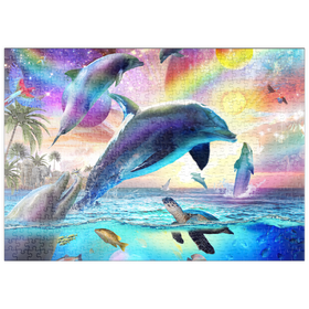 Darstellung des Puzzle Motivs Cosmic Rainbow Dolphin of the Outer Seas - Random Galaxy - Puzzleteile: 500