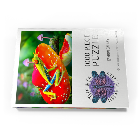 Darstellung des Puzzle Motivs Red-Eyed Tree Frog in a Magical Mushroom Forest - Random Galaxy Red-Eyed Tree Frog in a Magical Mushroom Forest - Random Galaxy 1000 Puzzle Schachtel Ansicht3