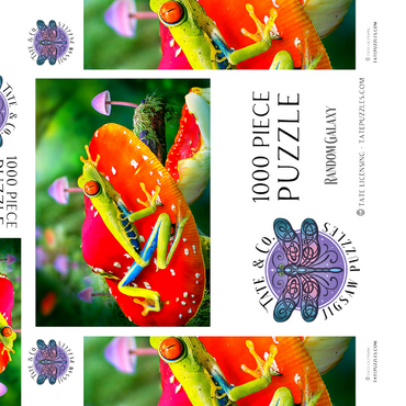 Darstellung des Puzzle Motivs Red-Eyed Tree Frog in a Magical Mushroom Forest - Random Galaxy 1000 Puzzle Schachtel 3D Modell