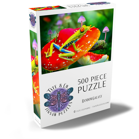 Darstellung des Puzzle Motivs Red-Eyed Tree Frog in a Magical Mushroom Forest - Random Galaxy Red-Eyed Tree Frog in a Magical Mushroom Forest - Random Galaxy 500 Puzzle Schachtel Ansicht2