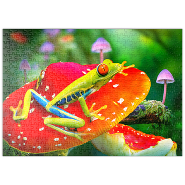 Darstellung des Puzzle Motivs puzzleplate Red-Eyed Tree Frog in a Magical Mushroom Forest - Random Galaxy 500 Puzzle