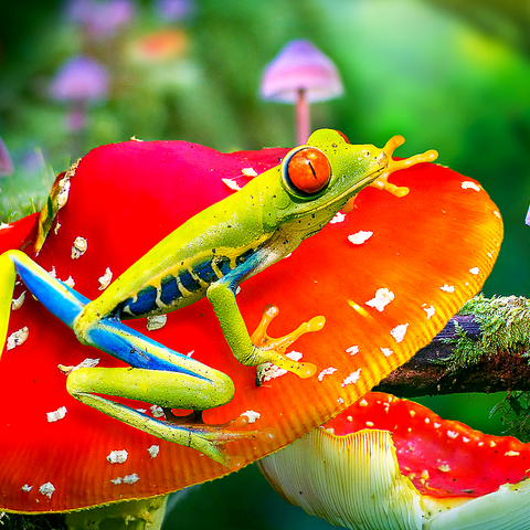 Darstellung des Puzzle Motivs Red-Eyed Tree Frog in a Magical Mushroom Forest - Random Galaxy Red-Eyed Tree Frog in a Magical Mushroom Forest - Random Galaxy 500 Puzzle 3D Modell