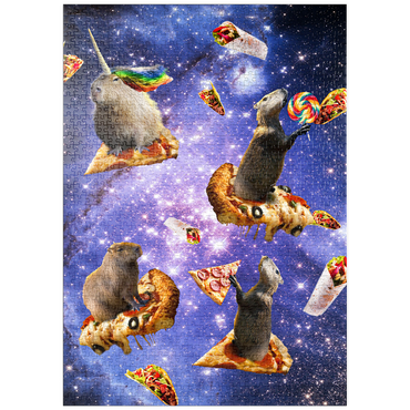 Darstellung des Puzzle Motivs puzzleplate Space Capybara Enjoying a Cosmic Pizza Feast - Random Galaxy 1000 Puzzle