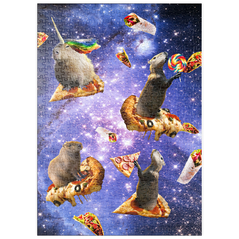 Darstellung des Puzzle Motivs Space Capybara Enjoying a Cosmic Pizza Feast - Random Galaxy puzzleplate Space Capybara Enjoying a Cosmic Pizza Feast - Random Galaxy 500 Puzzle