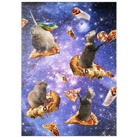 Darstellung des Puzzle Motivs Space Capybara Enjoying a Cosmic Pizza Feast - Random Galaxy - Puzzleteile: 500