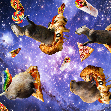 Darstellung des Puzzle Motivs Space Capybara Enjoying a Cosmic Pizza Feast - Random Galaxy 500 Puzzle 3D Modell