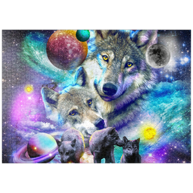 Darstellung des Puzzle-Motivs Lone Space Wolf Howling Among the Stars - Random Galaxy – Puzzleteile: 1000