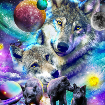 Darstellung des Puzzle Motivs Lone Space Wolf Howling Among the Stars - Random Galaxy 1000 Puzzle 3D Modell