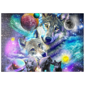 Darstellung des Puzzle Motivs Lone Space Wolf Howling Among the Stars - Random Galaxy - Puzzleteile: 500