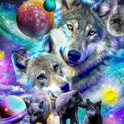 Darstellung des Puzzle Motivs Lone Space Wolf Howling Among the Stars - Random Galaxy Lone Space Wolf Howling Among the Stars - Random Galaxy 500 Puzzle 3D Modell