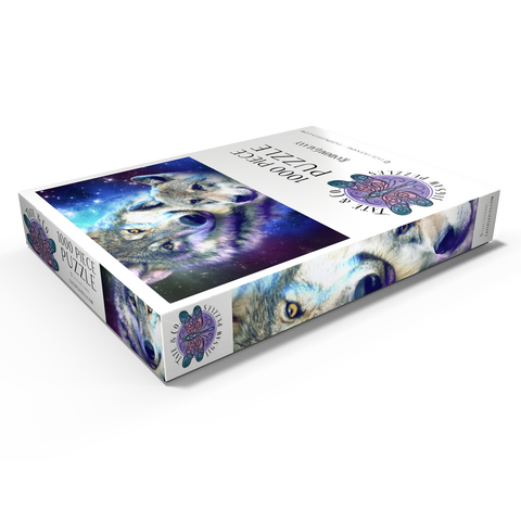 Darstellung des Puzzle Motivs Cosmic Wolf Family Under the Galactic Moon - Random Galaxy Cosmic Wolf Family Under the Galactic Moon - Random Galaxy 1000 Puzzle Schachtel Ansicht1