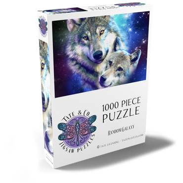 Darstellung des Puzzle Motivs Cosmic Wolf Family Under the Galactic Moon - Random Galaxy 1000 Puzzle Schachtel Ansicht2