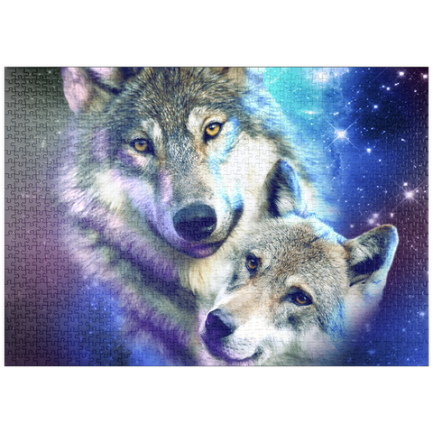 Darstellung des Puzzle Motivs Cosmic Wolf Family Under the Galactic Moon - Random Galaxy puzzleplate Cosmic Wolf Family Under the Galactic Moon - Random Galaxy 1000 Puzzle