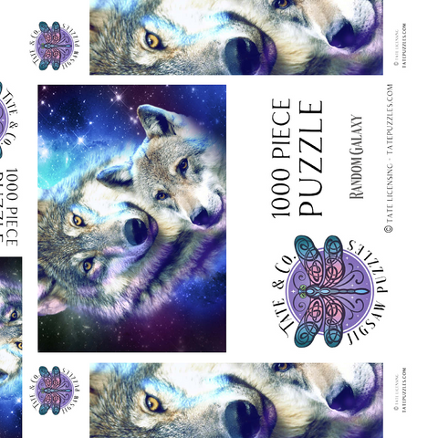 Darstellung des Puzzle Motivs Cosmic Wolf Family Under the Galactic Moon - Random Galaxy Cosmic Wolf Family Under the Galactic Moon - Random Galaxy 1000 Puzzle Schachtel 3D Modell
