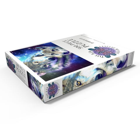 Darstellung des Puzzle Motivs Cosmic Wolf Family Under the Galactic Moon - Random Galaxy Cosmic Wolf Family Under the Galactic Moon - Random Galaxy 500 Puzzle Schachtel Ansicht1