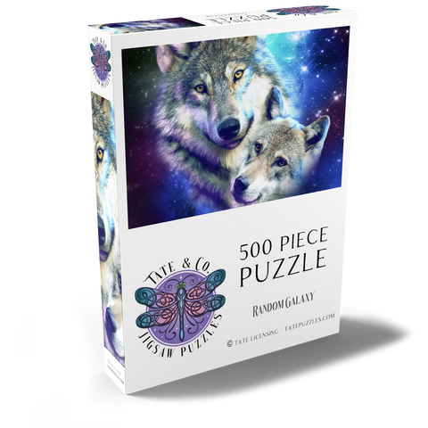 Darstellung des Puzzle Motivs Cosmic Wolf Family Under the Galactic Moon - Random Galaxy Cosmic Wolf Family Under the Galactic Moon - Random Galaxy 500 Puzzle Schachtel Ansicht2