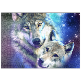 Darstellung des Puzzle-Motivs Cosmic Wolf Family Under the Galactic Moon - Random Galaxy – Puzzleteile: 500