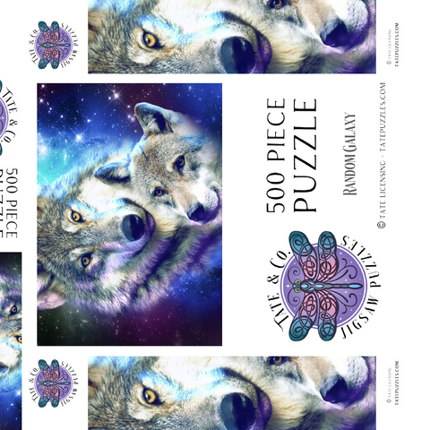 Darstellung des Puzzle Motivs Cosmic Wolf Family Under the Galactic Moon - Random Galaxy Cosmic Wolf Family Under the Galactic Moon - Random Galaxy 500 Puzzle Schachtel 3D Modell