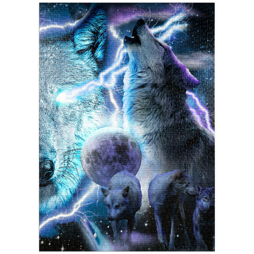 Darstellung des Puzzle Motivs puzzleplate Lightning Wolf Howling Beneath the Moon - Random Galaxy 1000 Puzzle