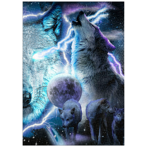 Darstellung des Puzzle Motivs Lightning Wolf Howling Beneath the Moon - Random Galaxy puzzleplate Lightning Wolf Howling Beneath the Moon - Random Galaxy 1000 Puzzle