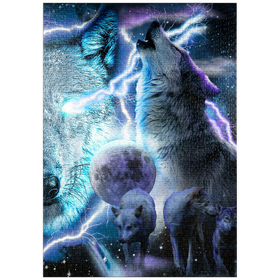 Darstellung des Puzzle Motivs Lightning Wolf Howling Beneath the Moon - Random Galaxy - Puzzleteile: 1000