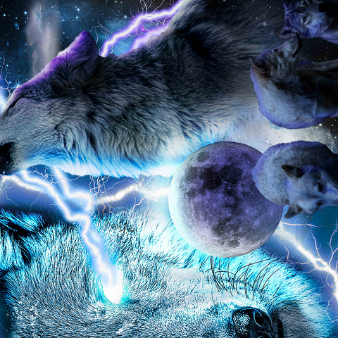 Darstellung des Puzzle Motivs Lightning Wolf Howling Beneath the Moon - Random Galaxy Lightning Wolf Howling Beneath the Moon - Random Galaxy 1000 Puzzle 3D Modell