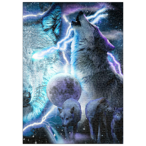 Darstellung des Puzzle Motivs Lightning Wolf Howling Beneath the Moon - Random Galaxy puzzleplate Lightning Wolf Howling Beneath the Moon - Random Galaxy 500 Puzzle