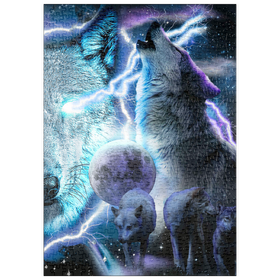 Darstellung des Puzzle Motivs Lightning Wolf Howling Beneath the Moon - Random Galaxy - Puzzleteile: 500