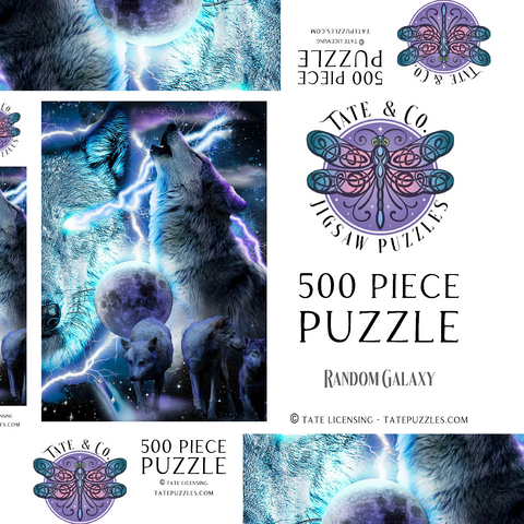 Darstellung des Puzzle Motivs Lightning Wolf Howling Beneath the Moon - Random Galaxy Lightning Wolf Howling Beneath the Moon - Random Galaxy 500 Puzzle Schachtel 3D Modell