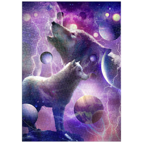 Darstellung des Puzzle-Motivs Celestial Wolf Howling Under a Stormy Moon - Random Galaxy – Puzzleteile: 1000