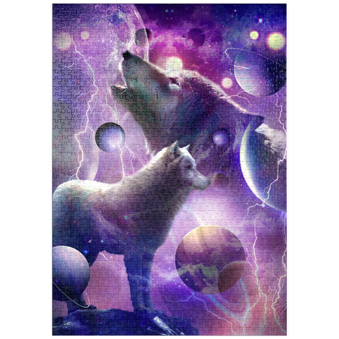 Darstellung des Puzzle Motivs Celestial Wolf Howling Under a Stormy Moon - Random Galaxy puzzleplate Celestial Wolf Howling Under a Stormy Moon - Random Galaxy 1000 Puzzle