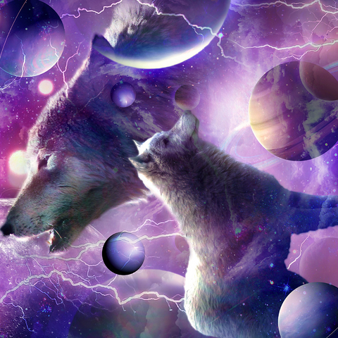 Darstellung des Puzzle Motivs Celestial Wolf Howling Under a Stormy Moon - Random Galaxy Celestial Wolf Howling Under a Stormy Moon - Random Galaxy 1000 Puzzle 3D Modell