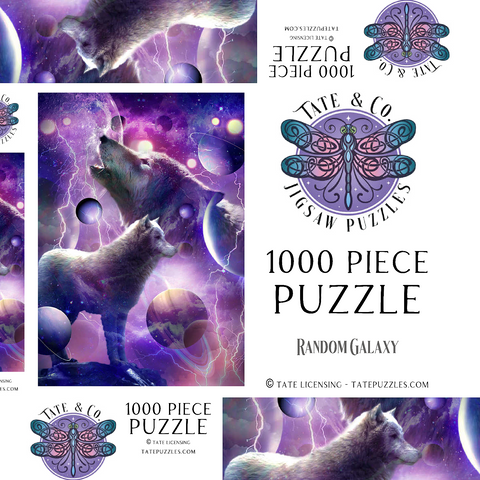 Darstellung des Puzzle Motivs Celestial Wolf Howling Under a Stormy Moon - Random Galaxy Celestial Wolf Howling Under a Stormy Moon - Random Galaxy 1000 Puzzle Schachtel 3D Modell